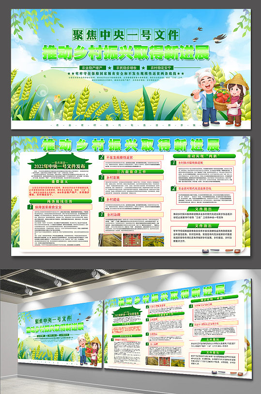 聚焦2022中央一號文件黨建展板海報