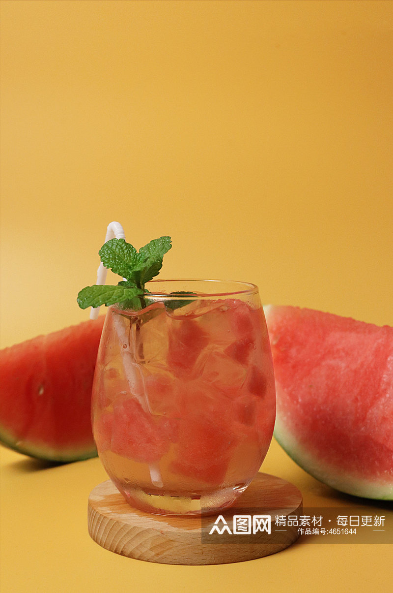 西瓜水果饮料果茶小清新插图夏季摄影照片素材