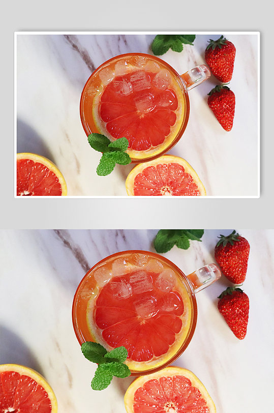 西柚草莓饮料果茶插图夏季摄影照片