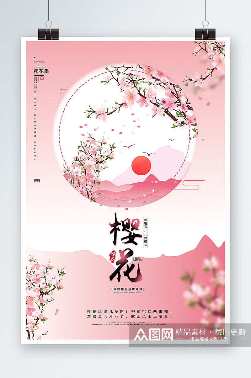 浪漫粉色樱花季花季海报展板素材