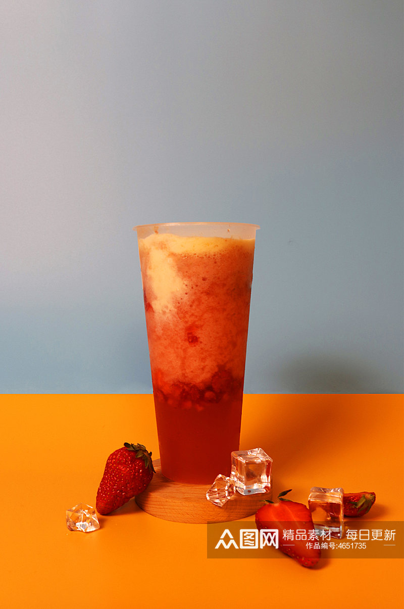 草莓奶茶饮料果茶插图夏季摄影照片素材