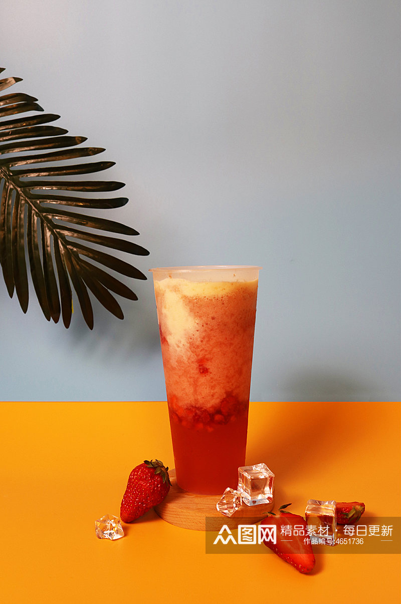 草莓芝士饮料果茶插图夏季摄影照片素材