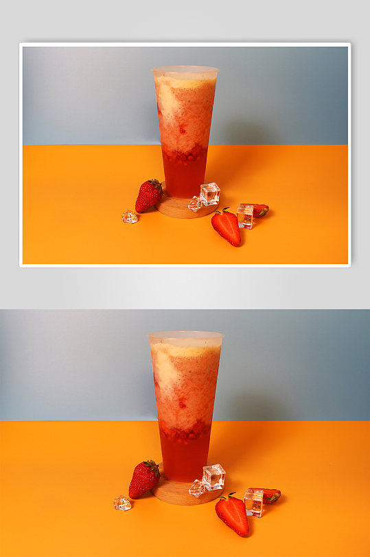 草莓果粒芝士饮料果茶插图夏季摄影照片