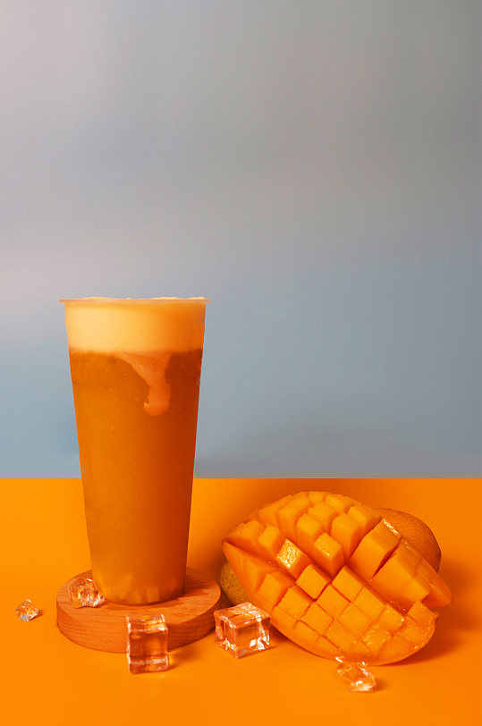 芒果果粒奶茶饮料果茶插图夏季摄影照片