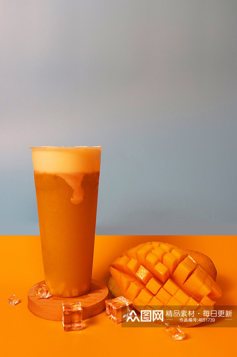 芒果果粒奶茶饮料果茶插图夏季摄影照片素材