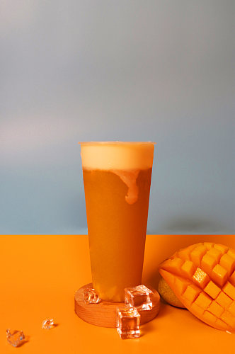 芒果奶盖饮料果茶插图夏季摄影照片
