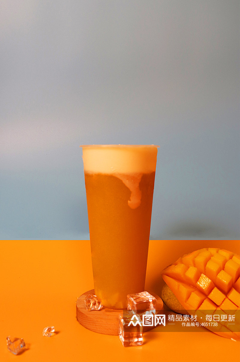 芒果奶盖饮料果茶插图夏季摄影照片素材