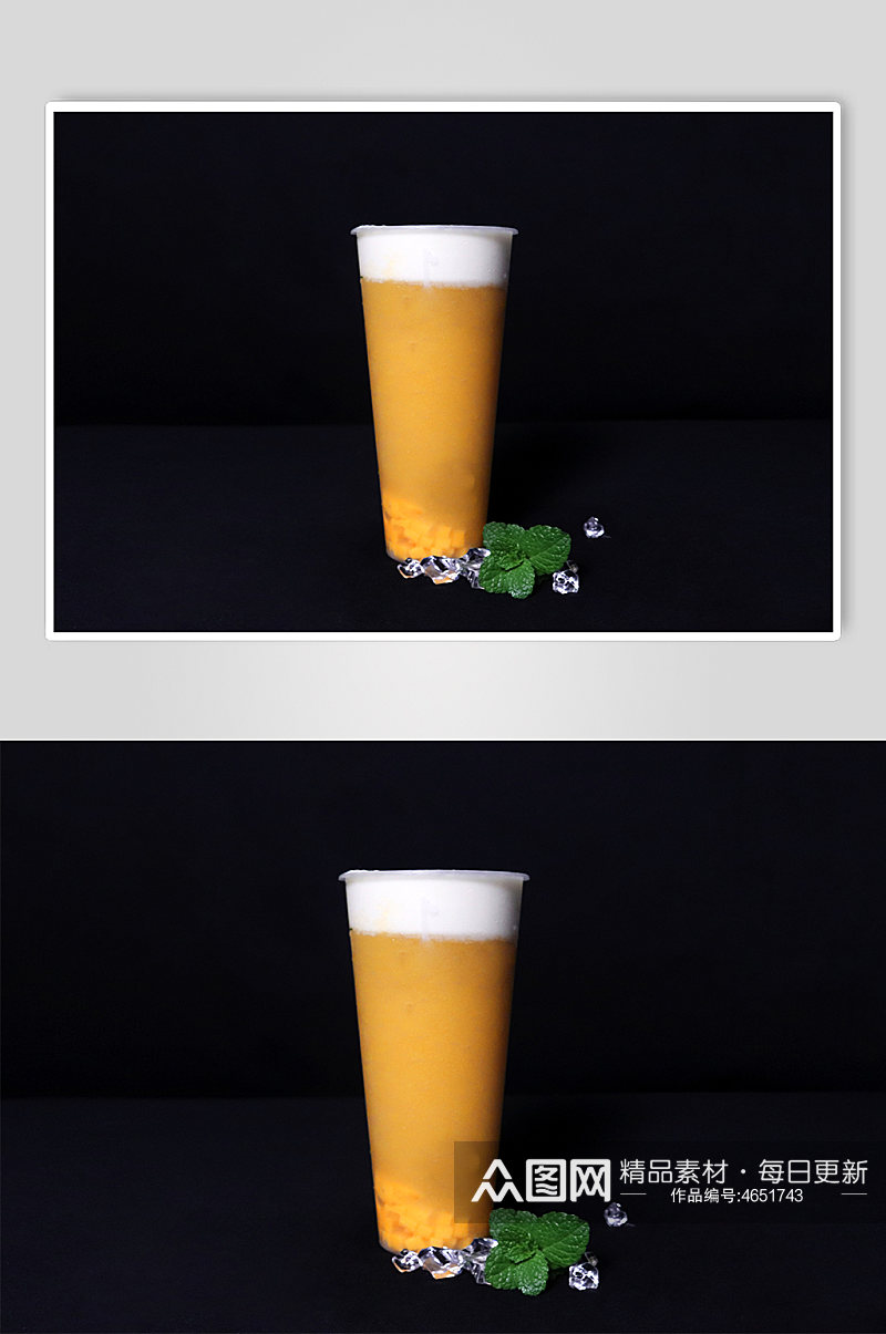 芝士芒果汁薄荷饮料果茶插图夏季摄影照片素材