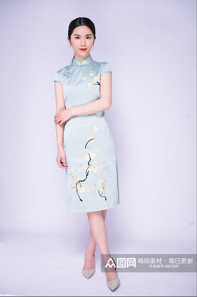 国潮素雅莲清旗袍造型人物商业摄影图片照片素材