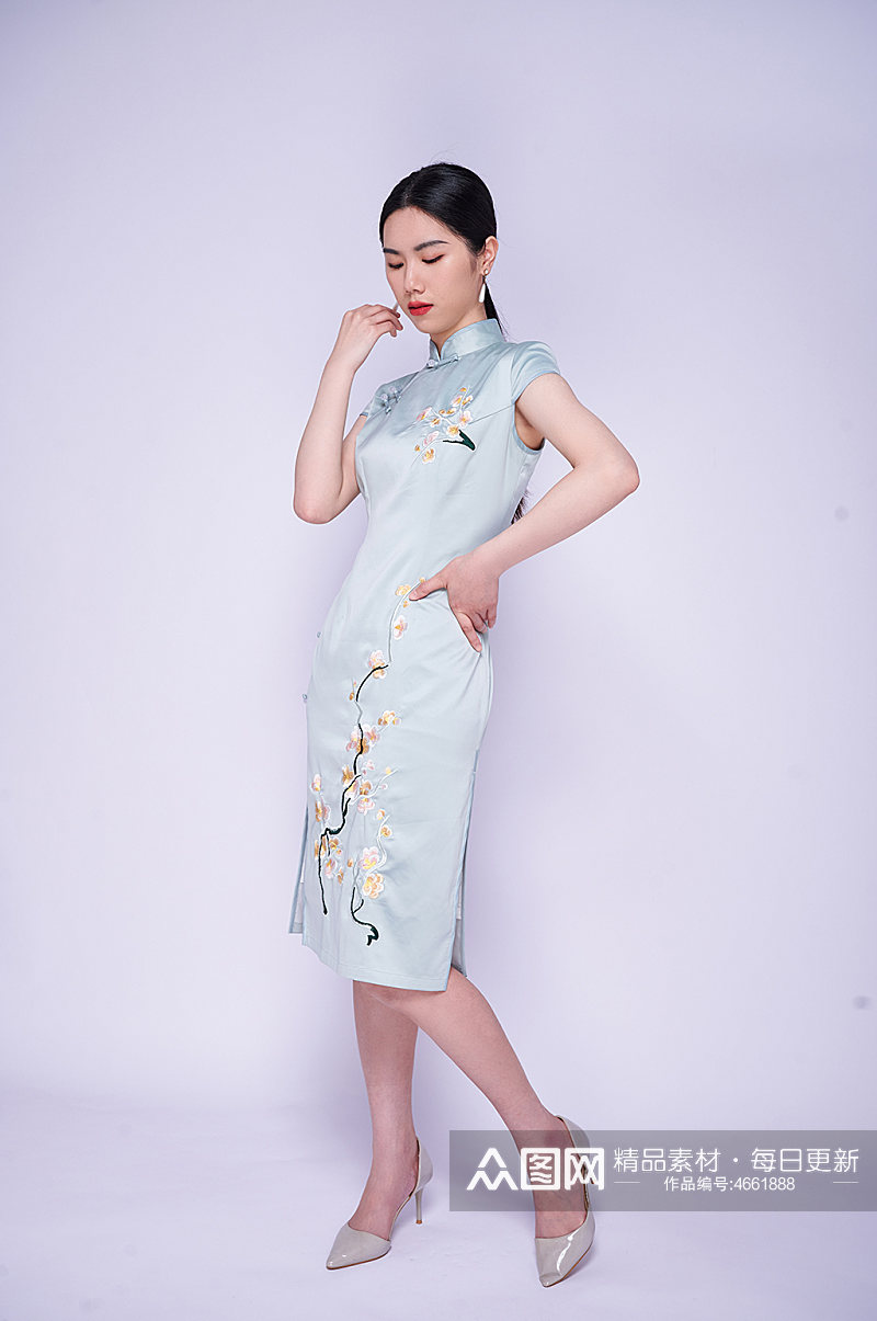 中式典雅旗袍美女手势商业摄影图片国潮旗袍素材