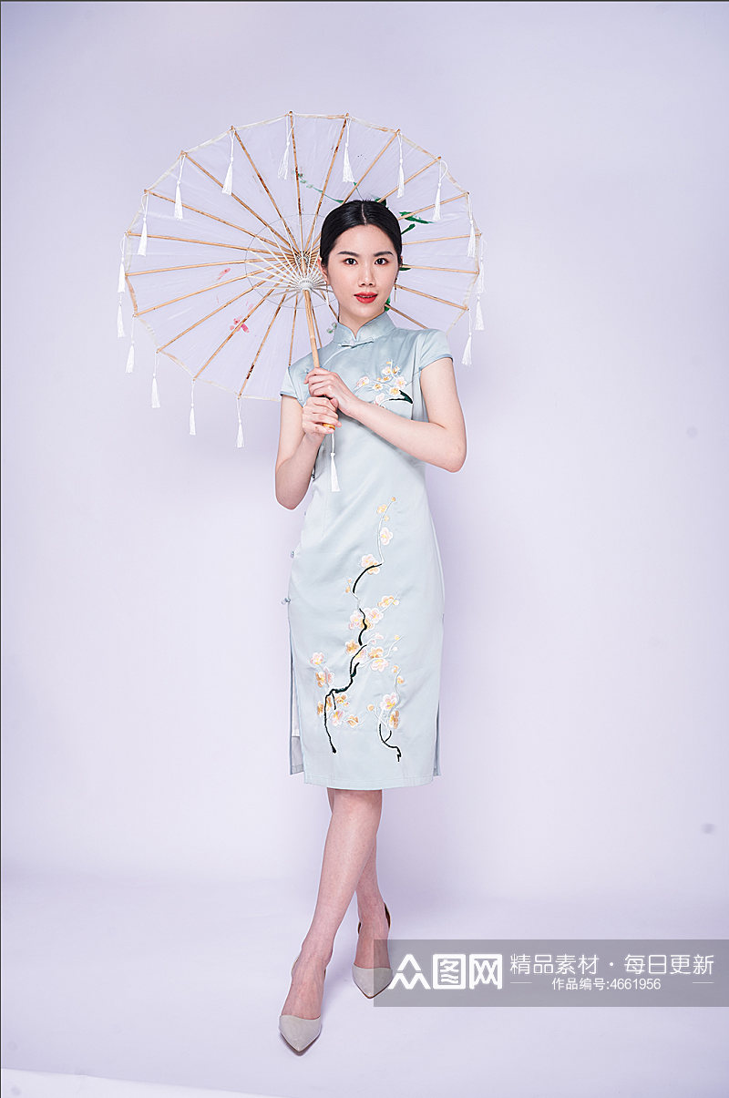 中式夏季旗袍商业国潮人像摄影图片照片素材