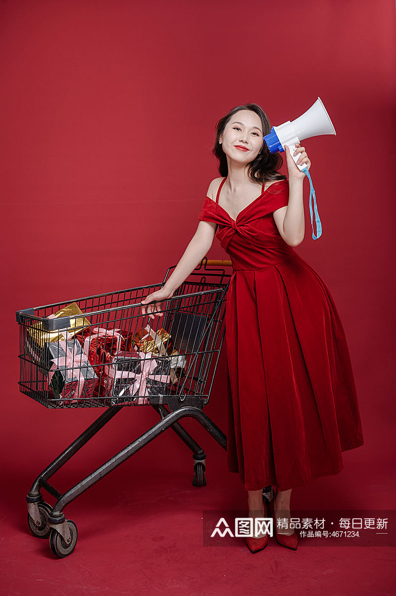 单人女性商场活动新年购物摄影图照片素材