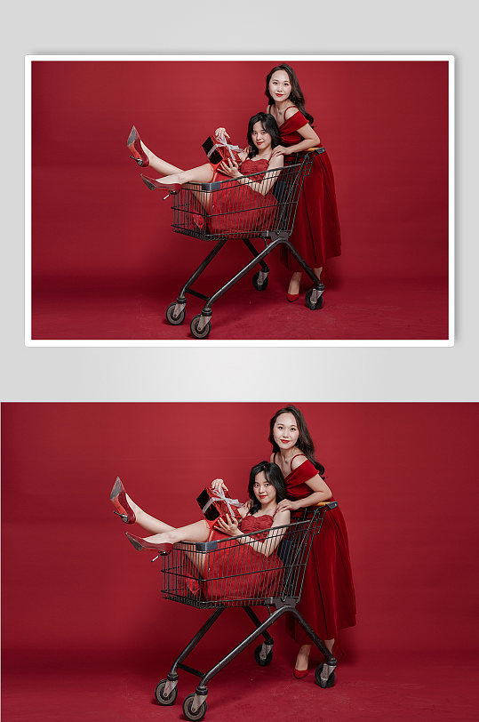 大气红色双人礼物盒网络新年购物摄影图