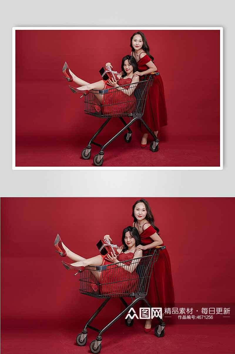 大气红色双人礼物盒网络新年购物摄影图素材