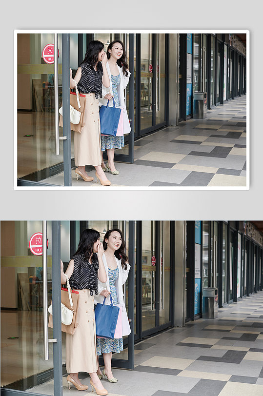 魅力女性推门商场逛街购物人物摄影图