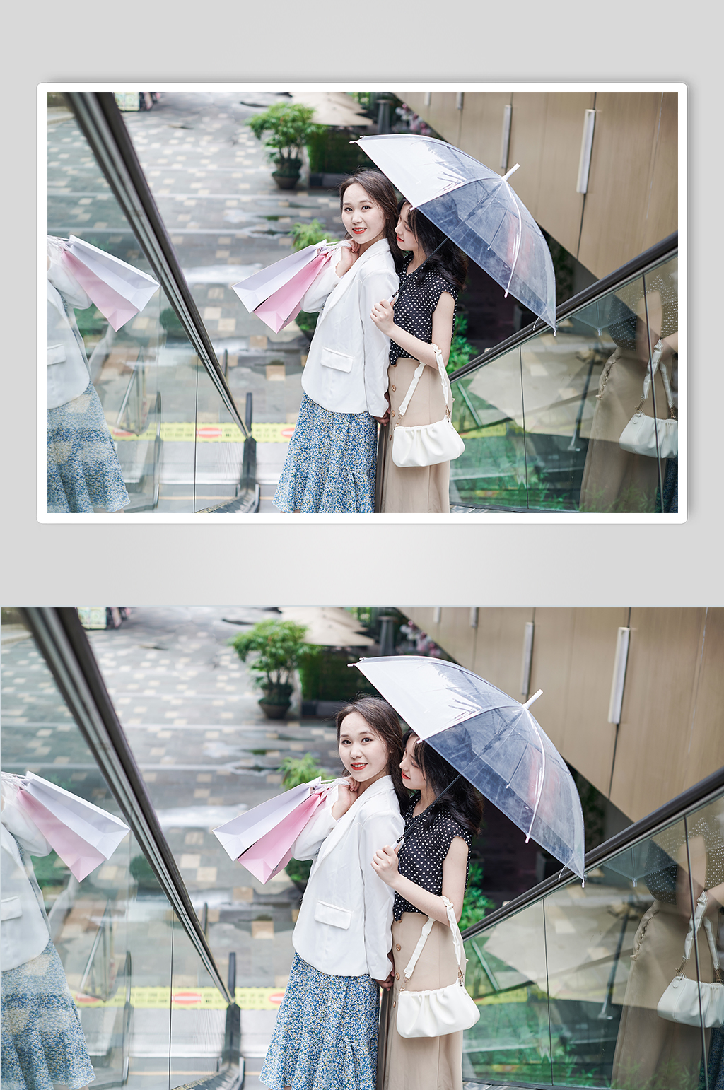 大气职业女性商场逛街雨伞购物人物摄影图素材