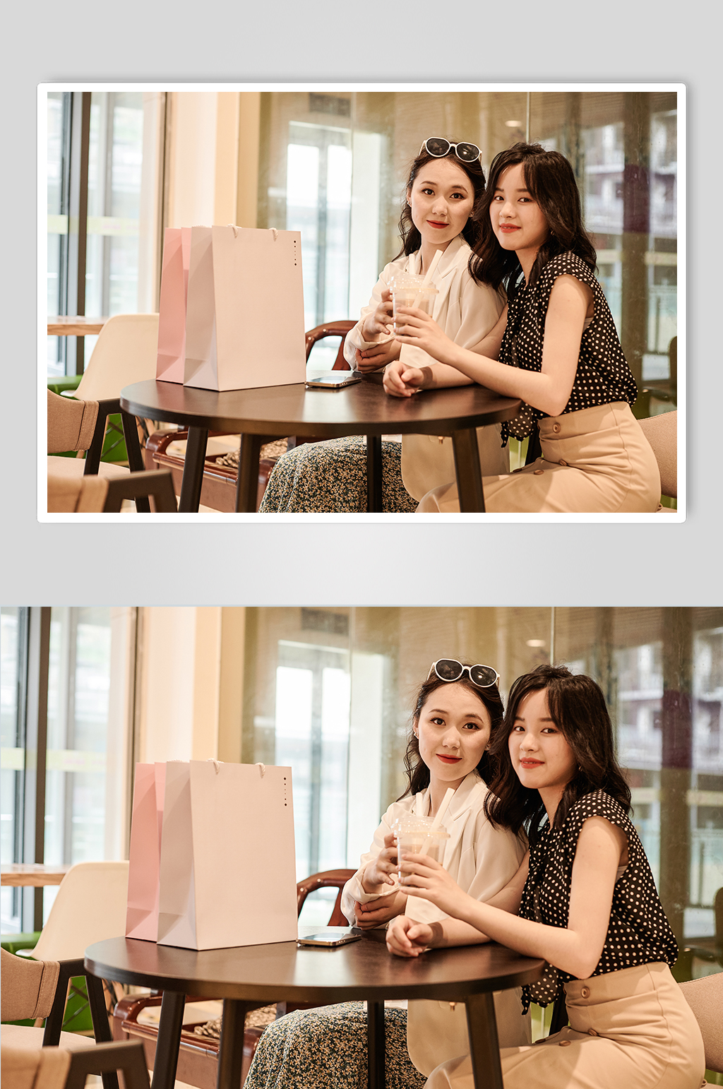 碎花裙女生下午茶逛街购物人物摄影图照片素材