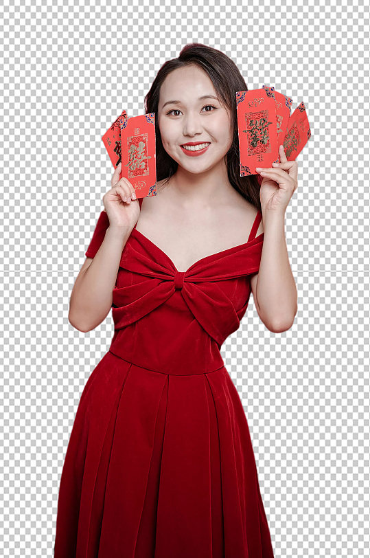恭喜发财女生红包新年购物精修png摄影图