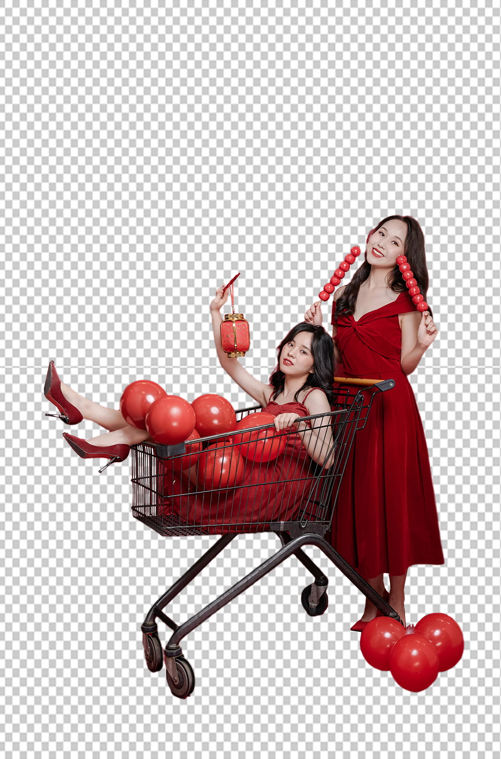 红裙子女性糖葫芦新年购物精修PNG摄影图素材