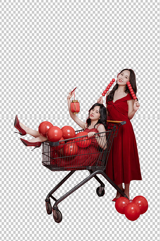 红裙子女性糖葫芦新年购物精修PNG摄影图