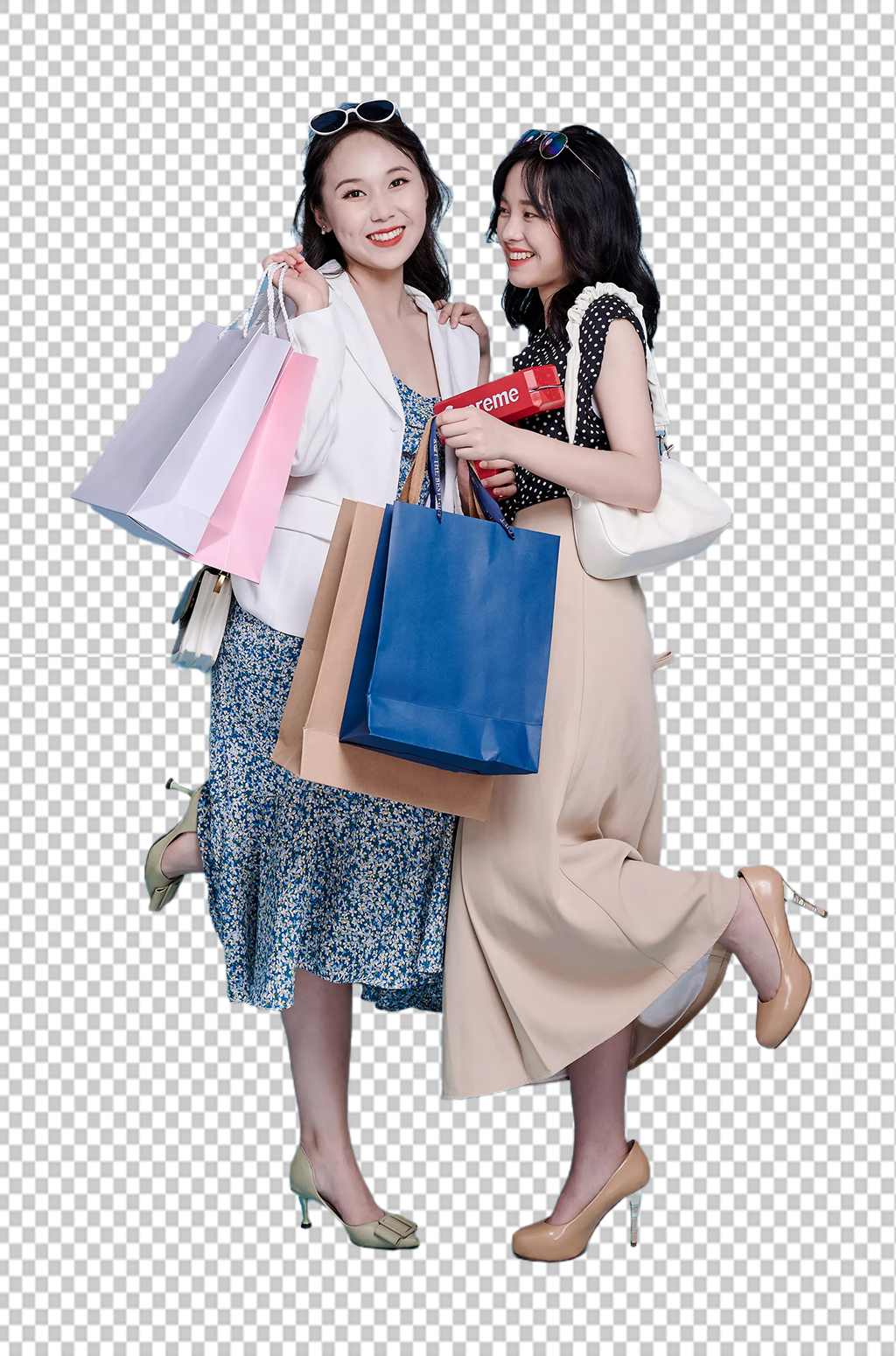 职业女生双人商场购物精修PNG摄影图素材