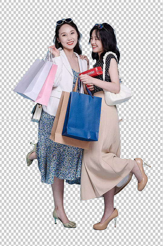 职业女生双人商场购物精修PNG摄影图