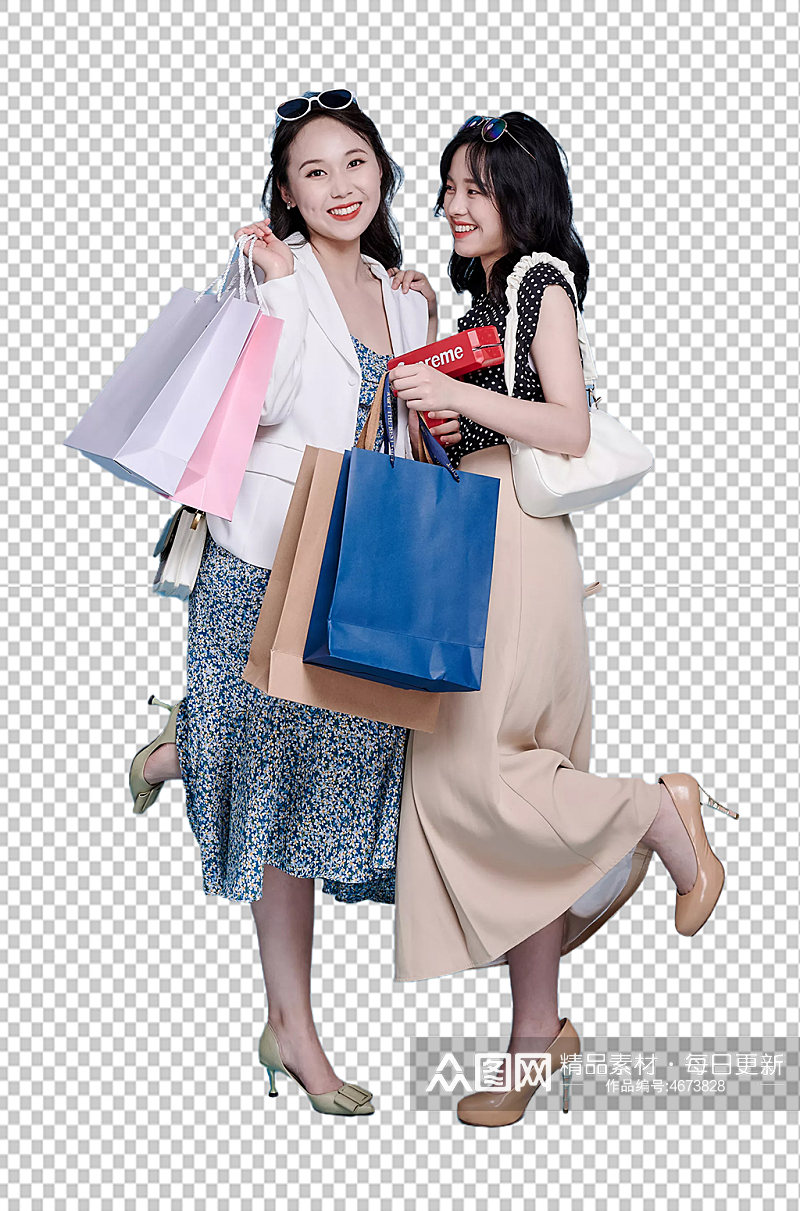 职业女生双人商场购物精修PNG摄影图素材