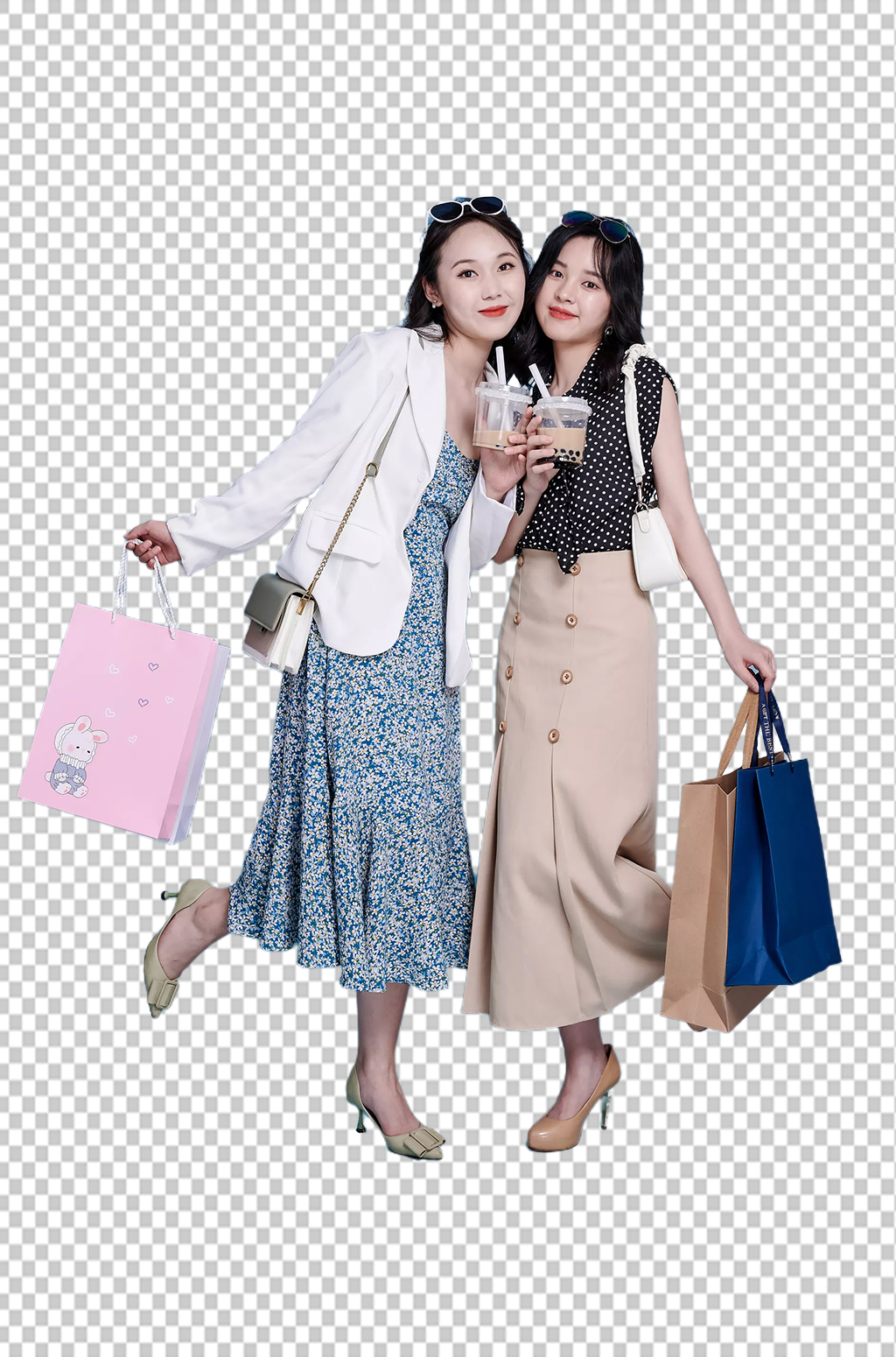 职业女生双人商场购物精修PNG摄影图素材