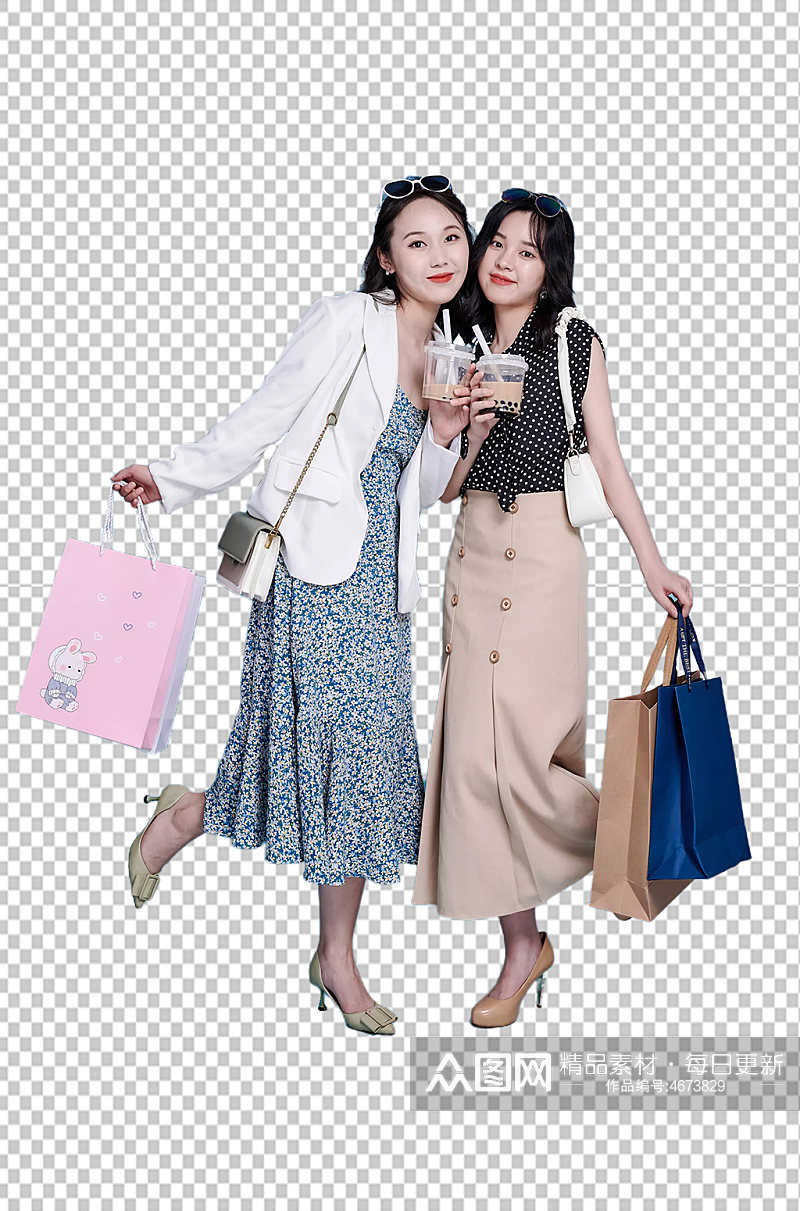 职业女生双人商场购物精修PNG摄影图素材