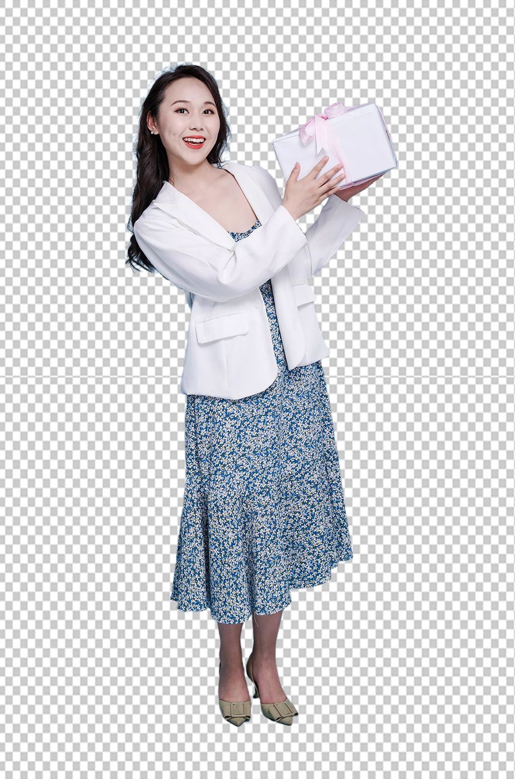 职业女生单人生日礼物盒商场购物PNG摄影图素材