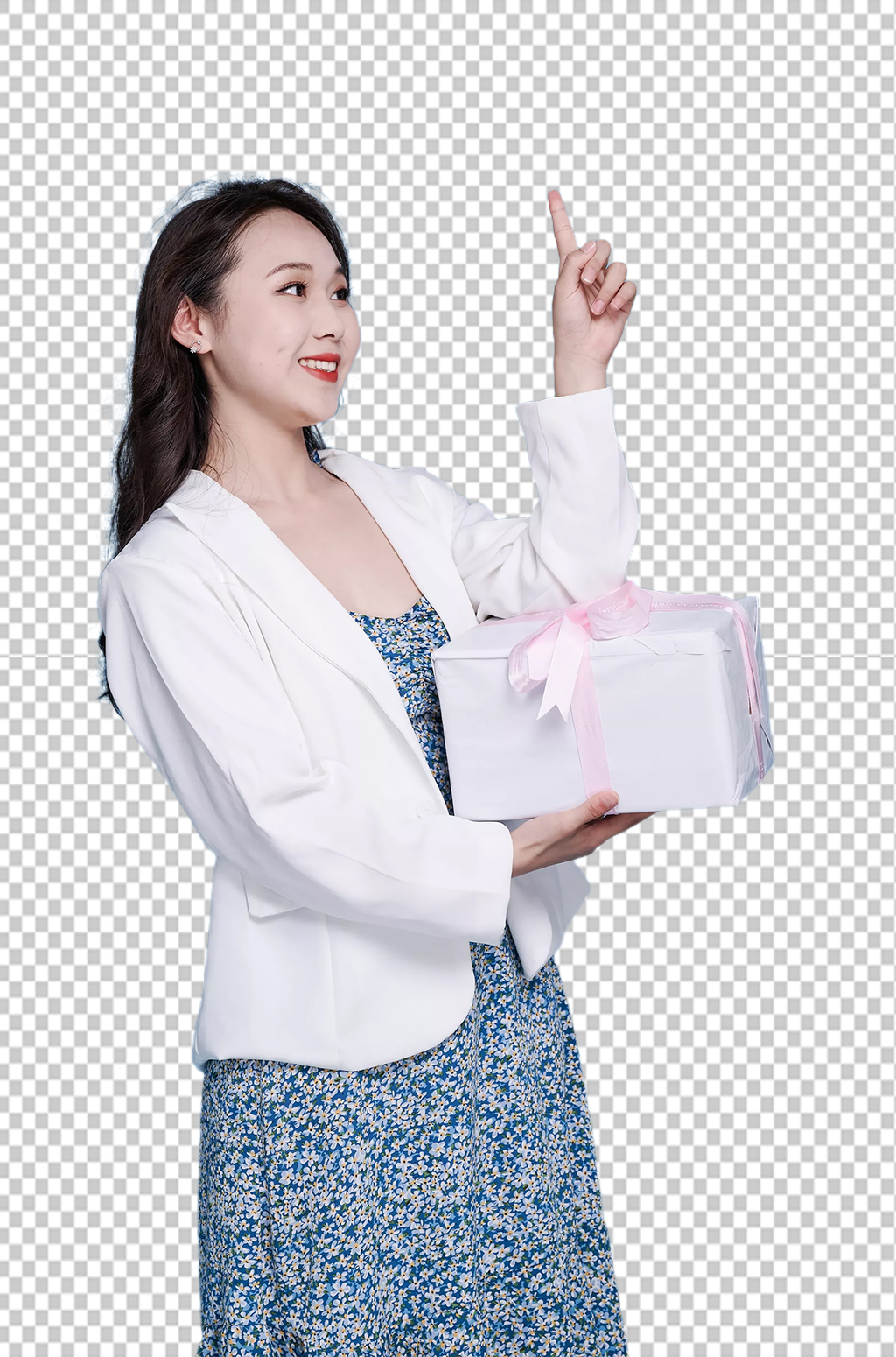 职业女生单人商场礼物盒购物PNG摄影图素材