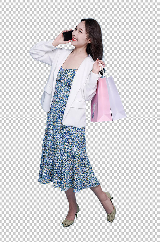 职业女生单人购物袋商场购物PNG摄影图