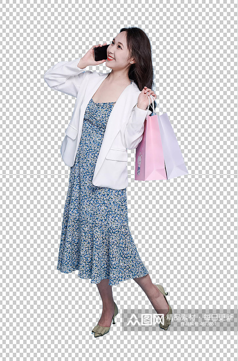 职业女生单人购物袋商场购物PNG摄影图素材