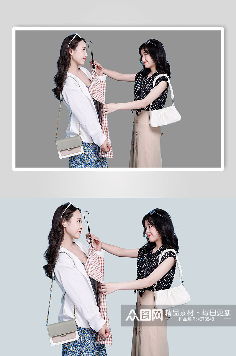 职业女生双人服装店商场购物PNG摄影图素材