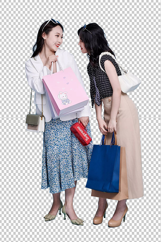 碎花裙女生双人开心商场购物png摄影图