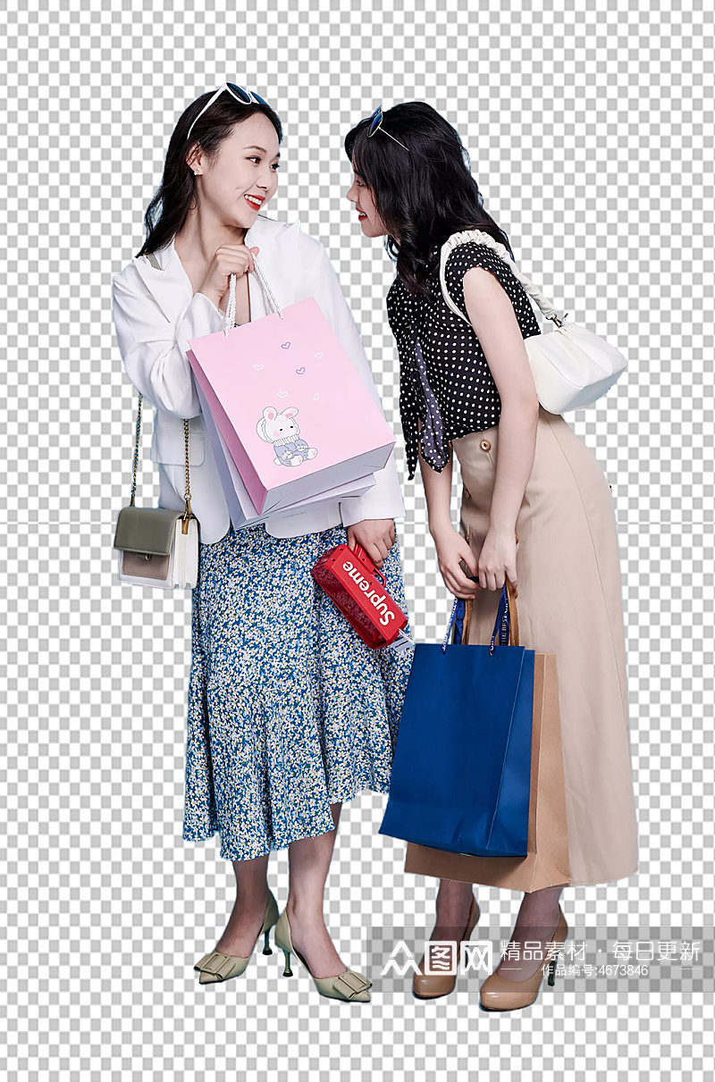 碎花裙女生双人开心商场购物PNG摄影图素材