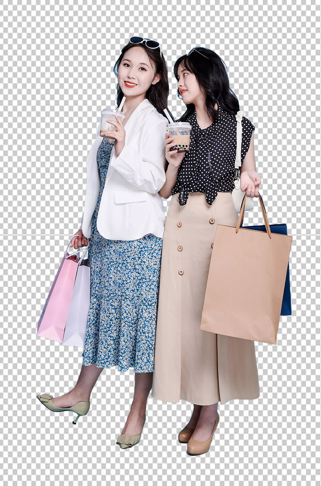 女生双人奶茶逛街商场购物PNG摄影图素材