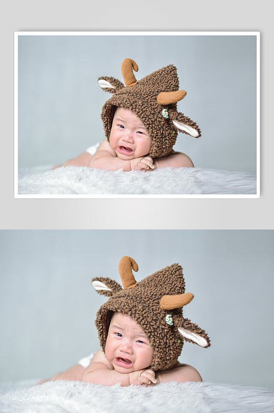 鹿头套毛毯婴儿宝宝母婴人物摄影图照片