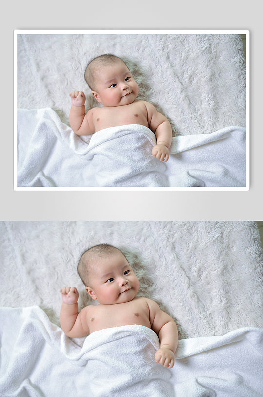白色毛巾满月宝宝婴儿母婴人物摄影图照片