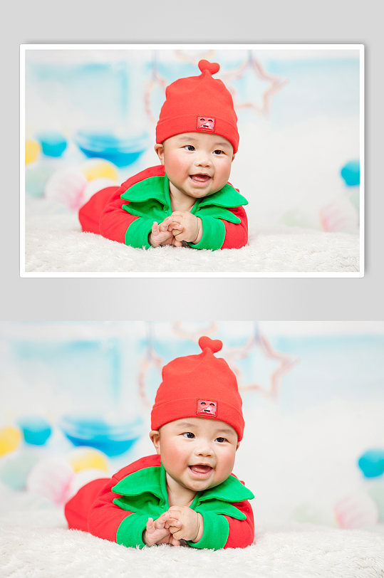 可爱草莓服装宝宝婴儿母婴人物摄影图照片