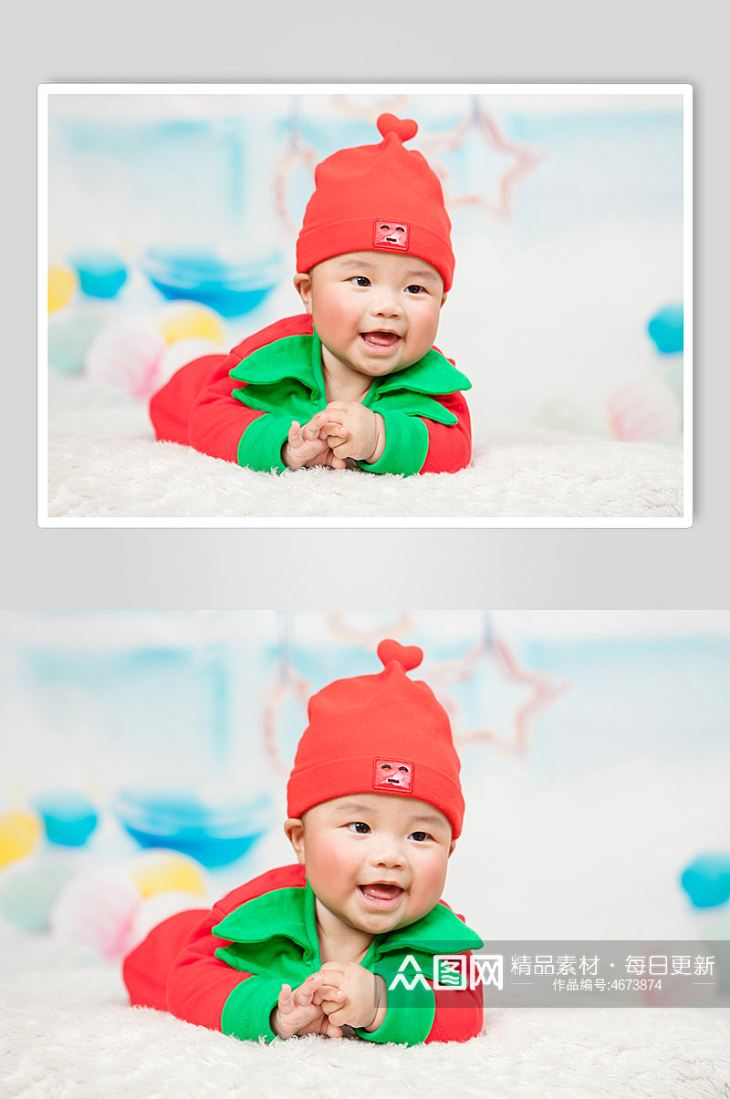 可爱草莓服装宝宝婴儿母婴人物摄影图照片素材