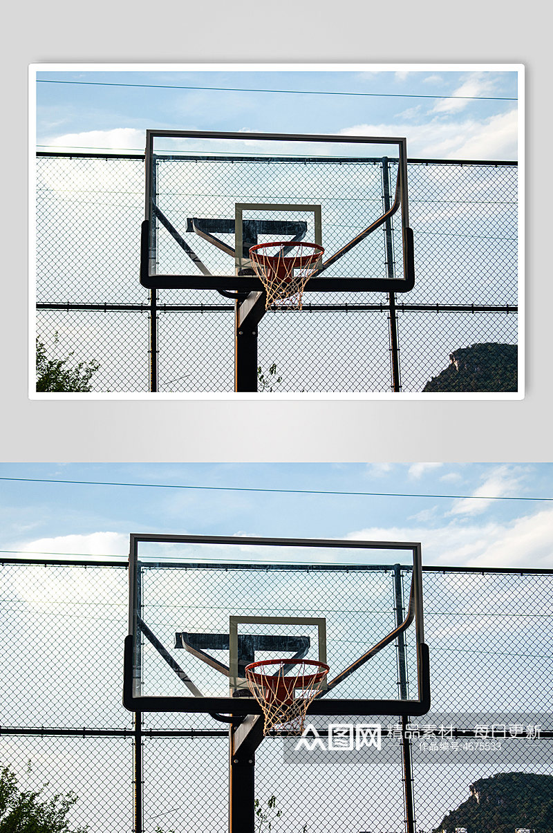 蓝天白云篮球仰视运动场摄影图照片素材