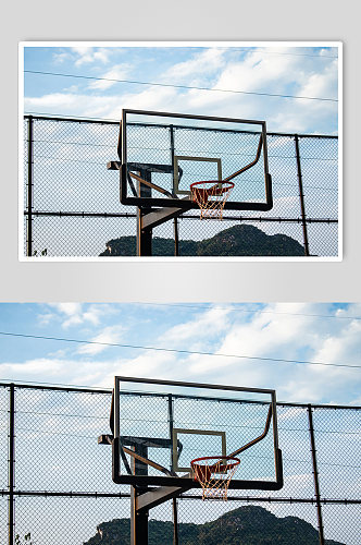 蓝天白云篮球运动场摄影图照片