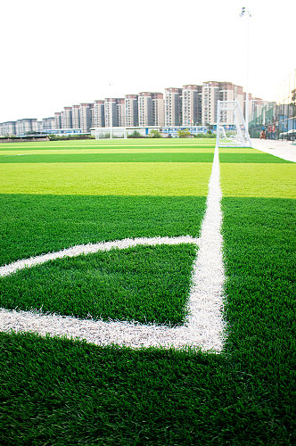 绿色草地草坪对角线草坪足球场摄影图照片