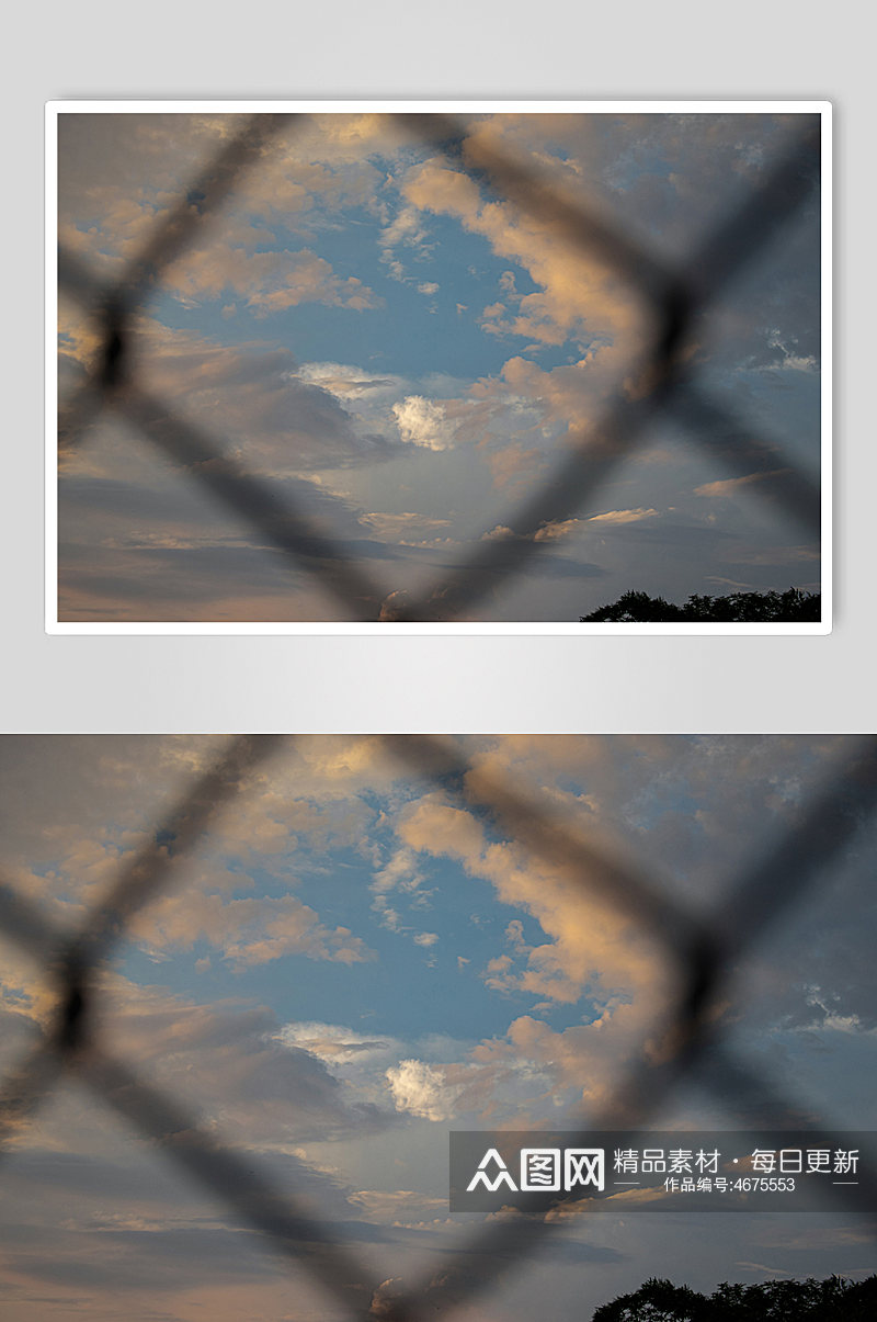 晚霞高清足球场围栏云朵背景图摄影图照片素材