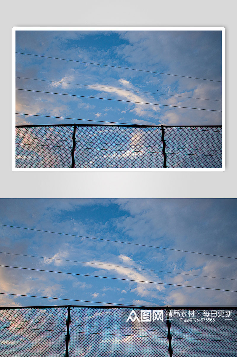 蓝色晚霞云朵运动场风景背景图摄影图照片素材
