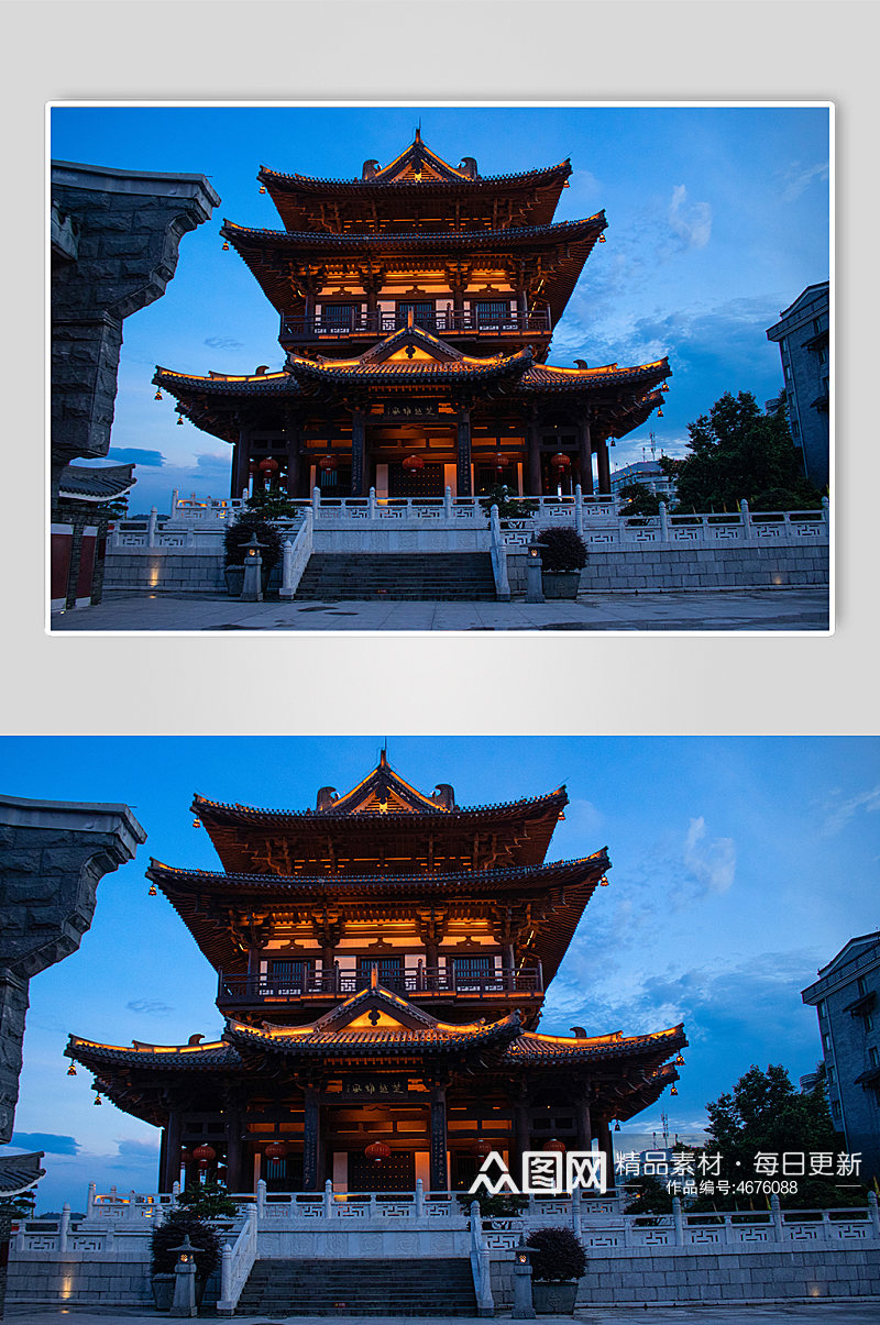 桂林山水蓝色夜景逍遥楼摄影图照片素材