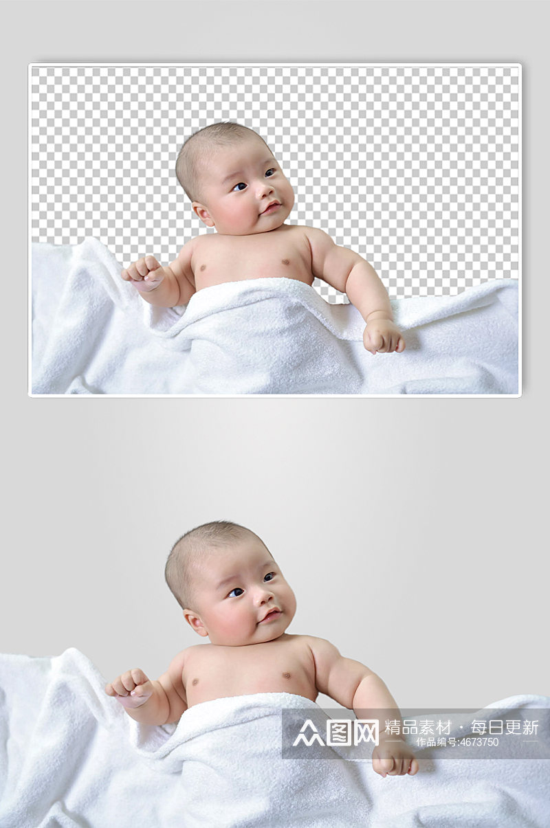 白色宝宝毛巾母婴儿童人物PNG摄影图元素素材