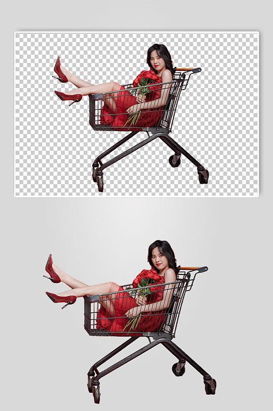 红裙子女生情人节新年购物精修PNG摄影图