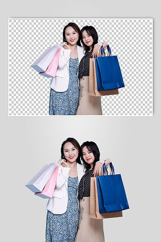 碎花裙女生双人商场购物PNG摄影图